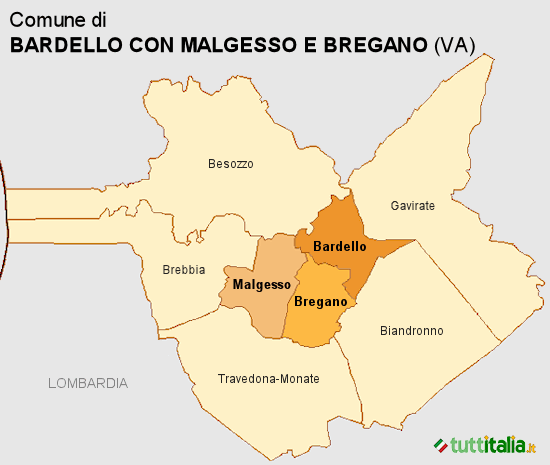 Cartina del Comune di Bardello con Malgesso e Bregano