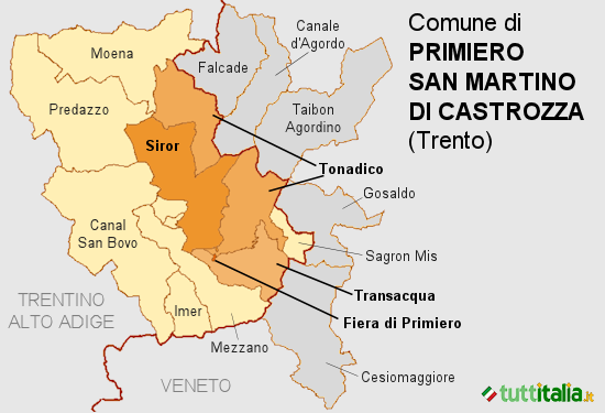 Cartina del Comune di Primiero San Martino di Castrozza