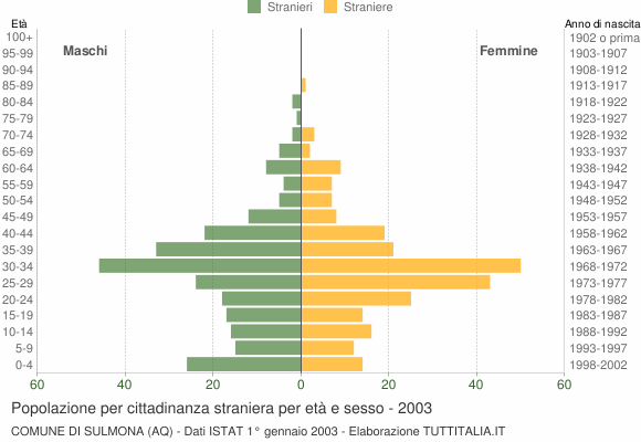 Grafico cittadini stranieri - Sulmona 2003