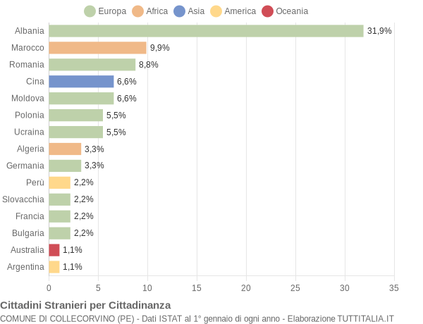 Grafico cittadinanza stranieri - Collecorvino 2004