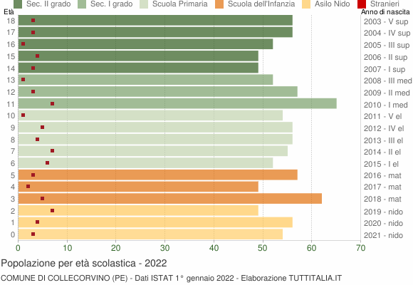 Grafico Popolazione in età scolastica - Collecorvino 2022
