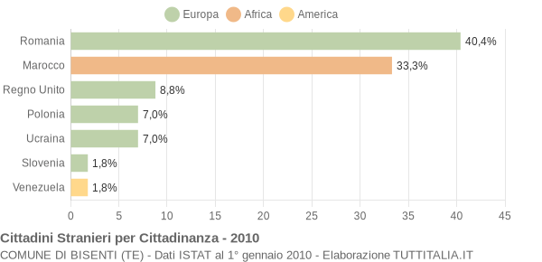 Grafico cittadinanza stranieri - Bisenti 2010