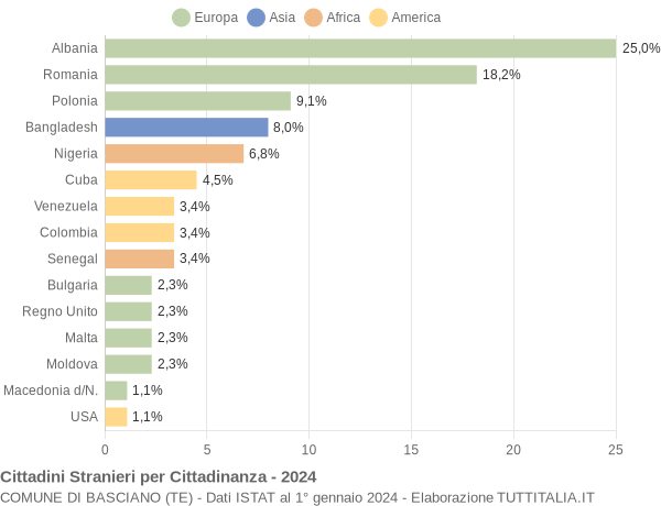 Grafico cittadinanza stranieri - Basciano 2024