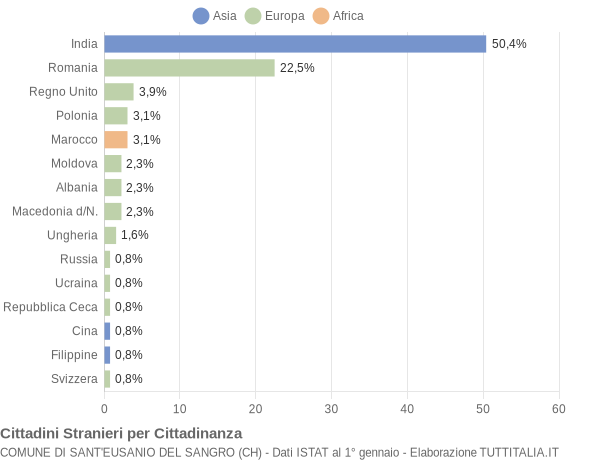 Grafico cittadinanza stranieri - Sant'Eusanio del Sangro 2010