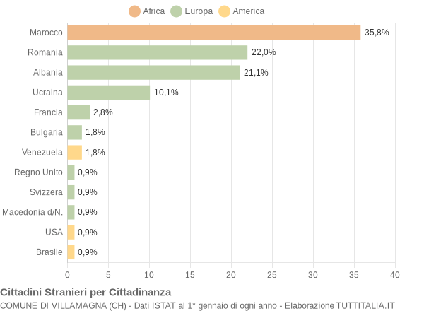 Grafico cittadinanza stranieri - Villamagna 2009