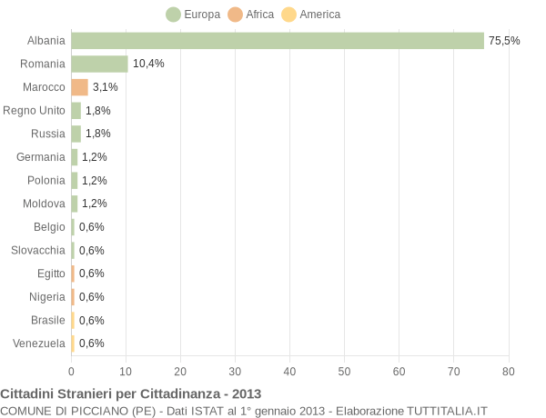 Grafico cittadinanza stranieri - Picciano 2013