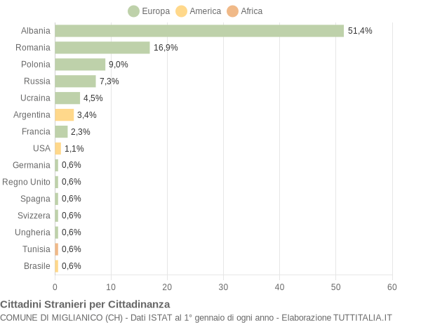 Grafico cittadinanza stranieri - Miglianico 2008