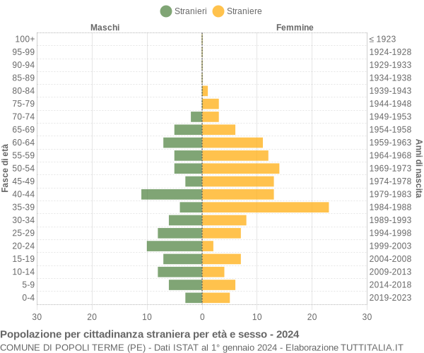 Grafico cittadini stranieri - Popoli Terme 2024