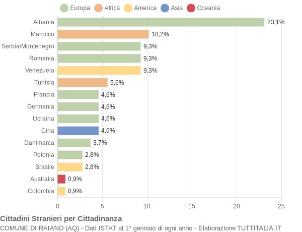 Grafico cittadinanza stranieri - Raiano 2004