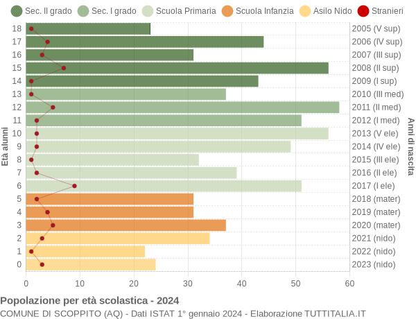 Grafico Popolazione in età scolastica - Scoppito 2024