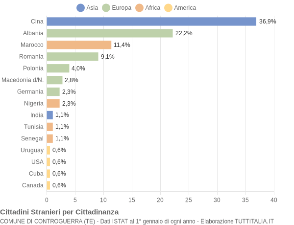 Grafico cittadinanza stranieri - Controguerra 2005