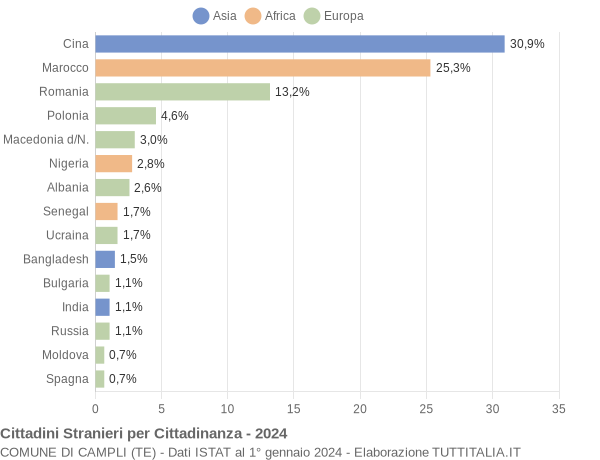 Grafico cittadinanza stranieri - Campli 2024