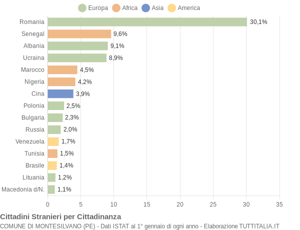 Grafico cittadinanza stranieri - Montesilvano 2019