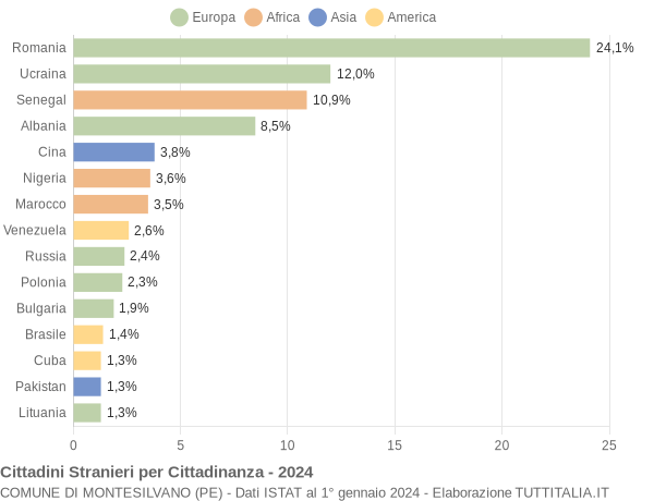 Grafico cittadinanza stranieri - Montesilvano 2024