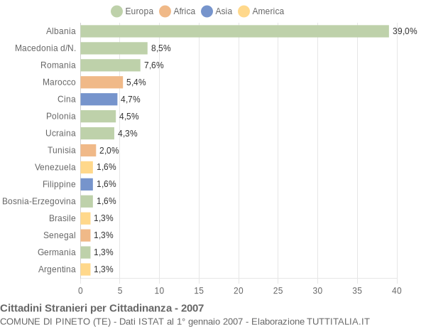 Grafico cittadinanza stranieri - Pineto 2007