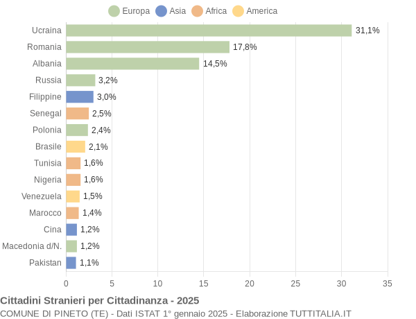 Grafico cittadinanza stranieri - Pineto 2025