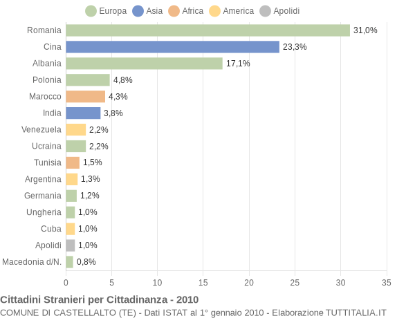 Grafico cittadinanza stranieri - Castellalto 2010
