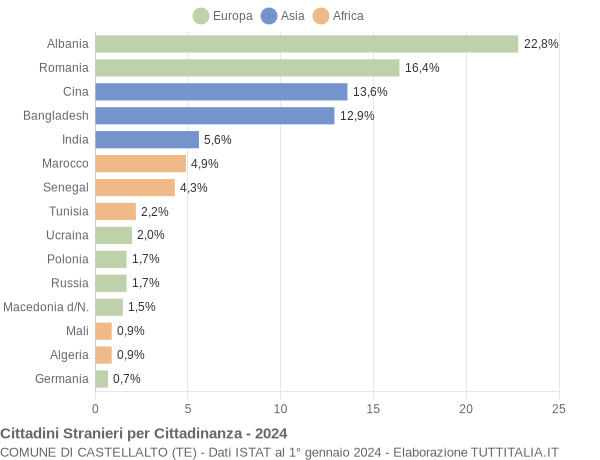 Grafico cittadinanza stranieri - Castellalto 2024