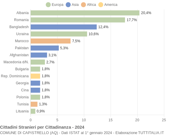 Grafico cittadinanza stranieri - Capistrello 2024