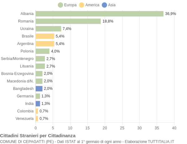 Grafico cittadinanza stranieri - Cepagatti 2005