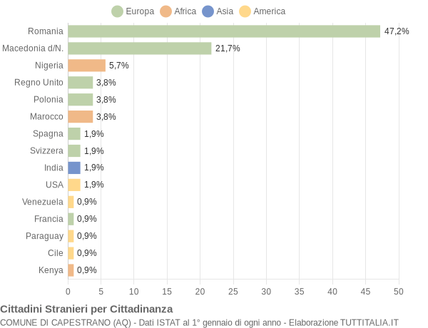 Grafico cittadinanza stranieri - Capestrano 2015