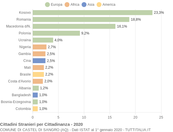 Grafico cittadinanza stranieri - Castel di Sangro 2020