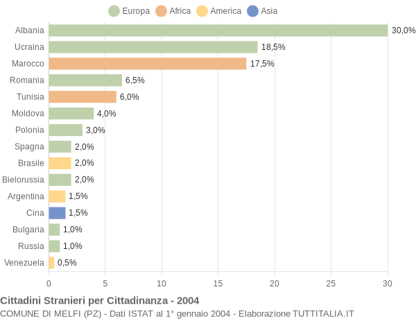 Grafico cittadinanza stranieri - Melfi 2004