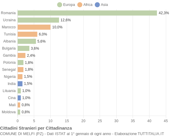 Grafico cittadinanza stranieri - Melfi 2017