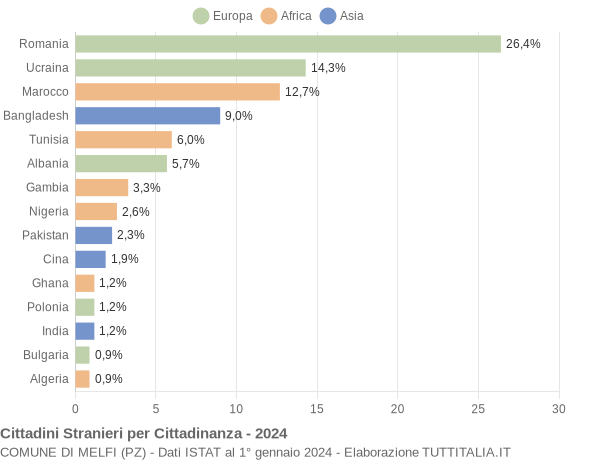 Grafico cittadinanza stranieri - Melfi 2024