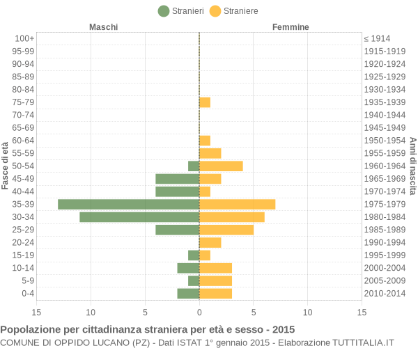 Grafico cittadini stranieri - Oppido Lucano 2015