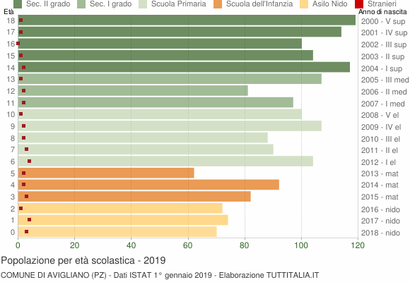 Grafico Popolazione in età scolastica - Avigliano 2019