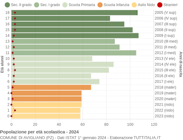 Grafico Popolazione in età scolastica - Avigliano 2024