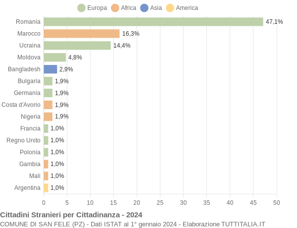 Grafico cittadinanza stranieri - San Fele 2024