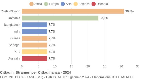 Grafico cittadinanza stranieri - Calciano 2024