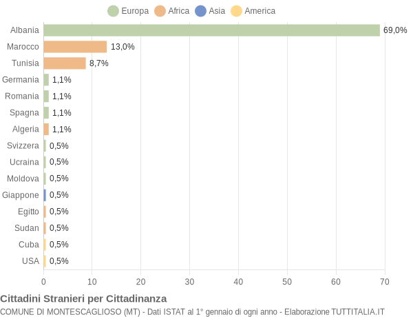 Grafico cittadinanza stranieri - Montescaglioso 2004