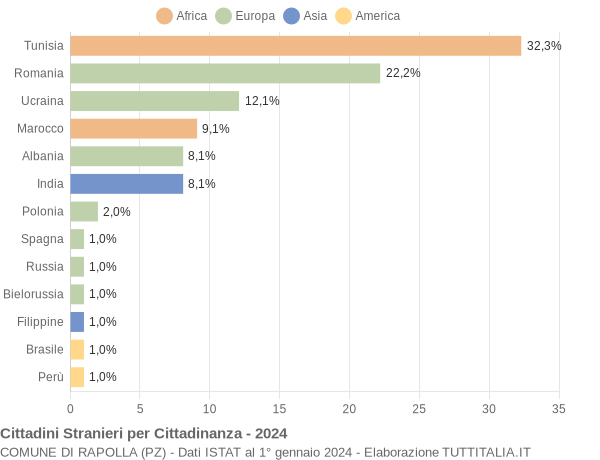 Grafico cittadinanza stranieri - Rapolla 2024