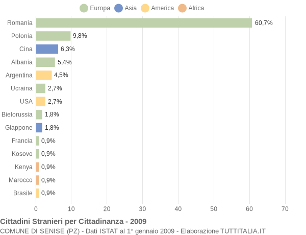 Grafico cittadinanza stranieri - Senise 2009