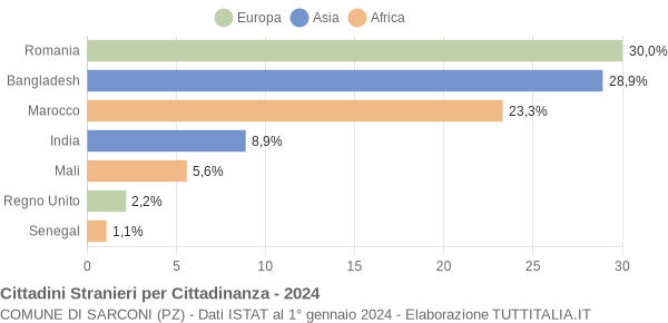 Grafico cittadinanza stranieri - Sarconi 2024