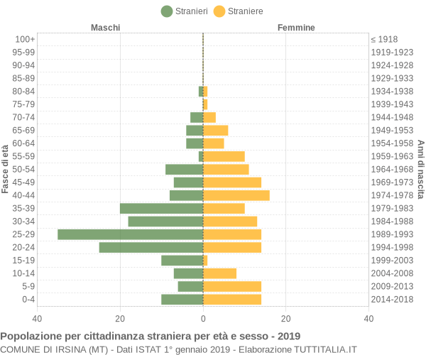 Grafico cittadini stranieri - Irsina 2019