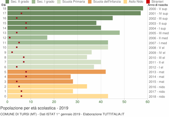 Grafico Popolazione in età scolastica - Tursi 2019