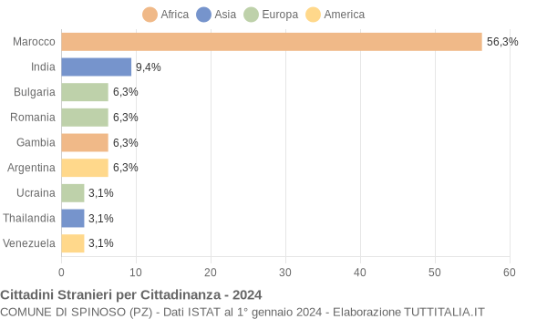 Grafico cittadinanza stranieri - Spinoso 2024