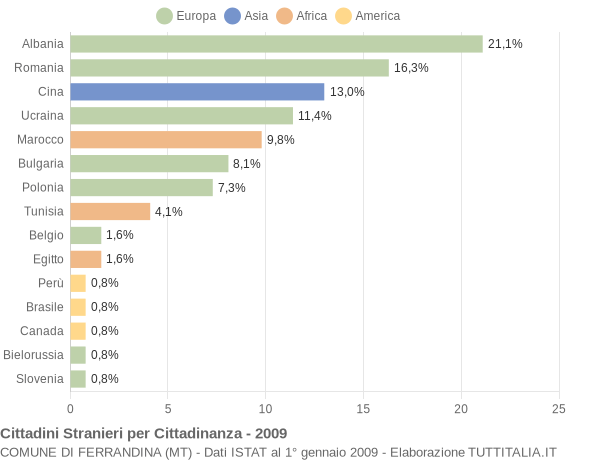 Grafico cittadinanza stranieri - Ferrandina 2009