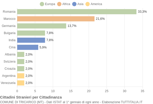 Grafico cittadinanza stranieri - Tricarico 2008