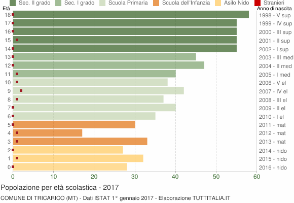 Grafico Popolazione in età scolastica - Tricarico 2017