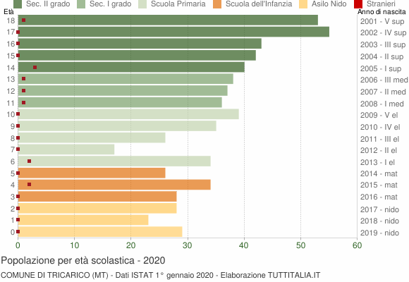 Grafico Popolazione in età scolastica - Tricarico 2020
