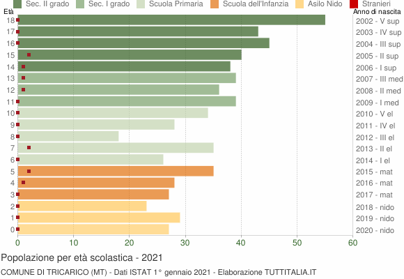 Grafico Popolazione in età scolastica - Tricarico 2021
