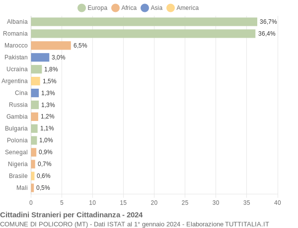 Grafico cittadinanza stranieri - Policoro 2024