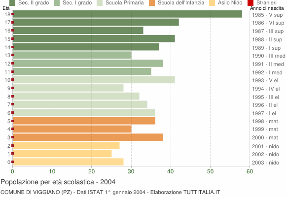 Grafico Popolazione in età scolastica - Viggiano 2004