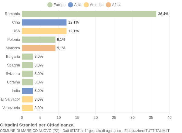 Grafico cittadinanza stranieri - Marsico Nuovo 2008