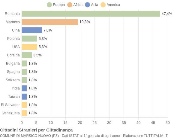 Grafico cittadinanza stranieri - Marsico Nuovo 2010